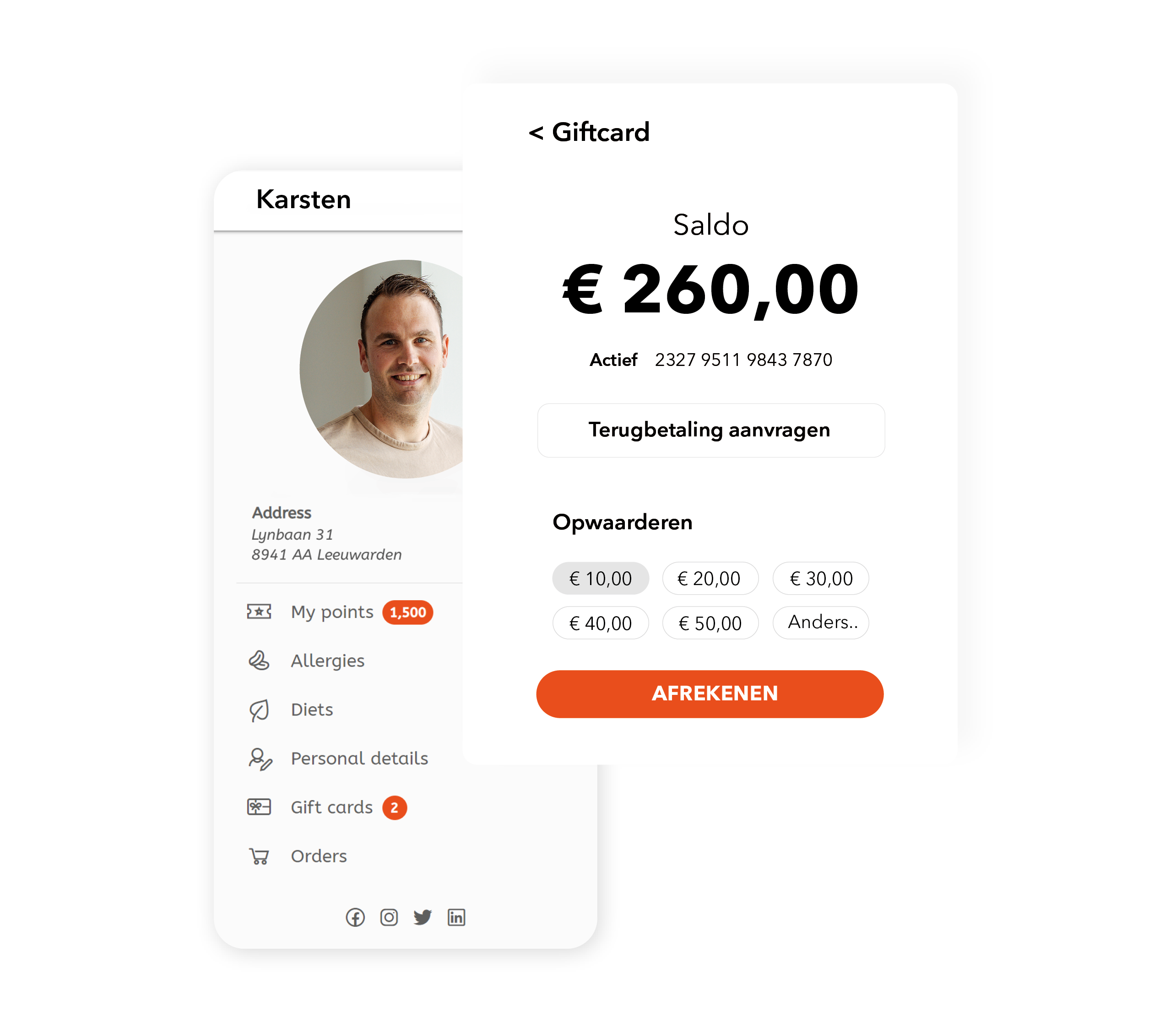 mpluskassa, tegoedkaart